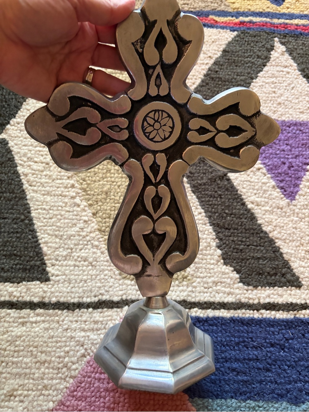 Excellent condition silver decorative cross. 14” tall. Ornate. Statement. - Picture 2 of 9